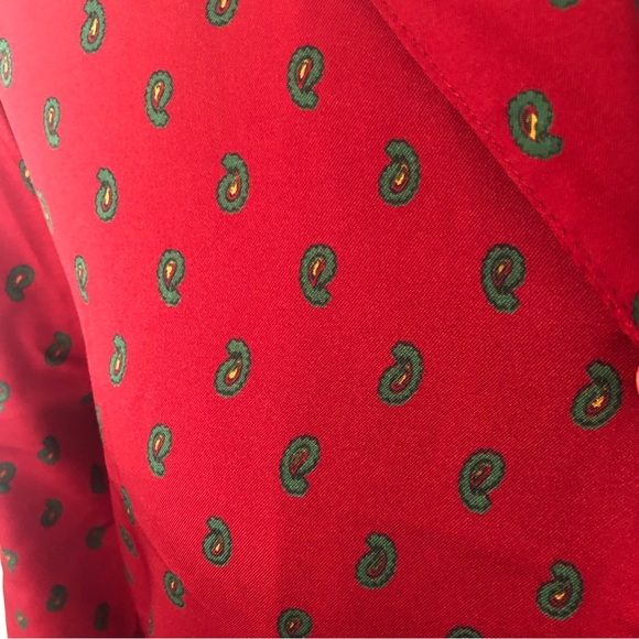 Vintage Maroon Paisley Long Nightgown Dress Silky Straight Loose with Pockets - Picture 8 of 13